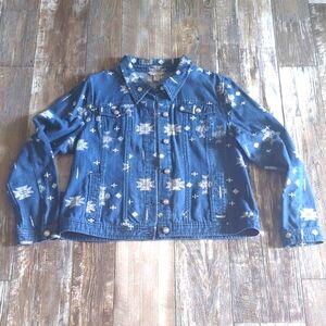 LAURA ASHLEY Aztec/Southwest embroidered denim jacket Cowgirl Western sz XL EUC
